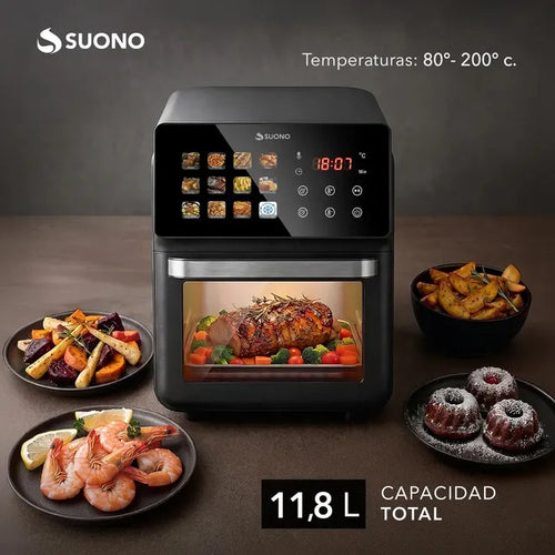 Imagem 6 de 8 de Freidora De Aire Suono Airfryer Neo Oven Descongela Fríe Asar Recalenta 12 L Comida Saludable Pantalla Xl Color Negro