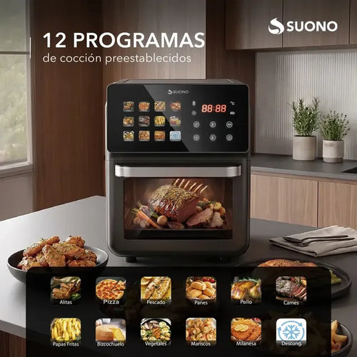Imagem 4 de 8 de Freidora De Aire Suono Airfryer Neo Oven Descongela Fríe Asar Recalenta 12 L Comida Saludable Pantalla Xl Color Negro