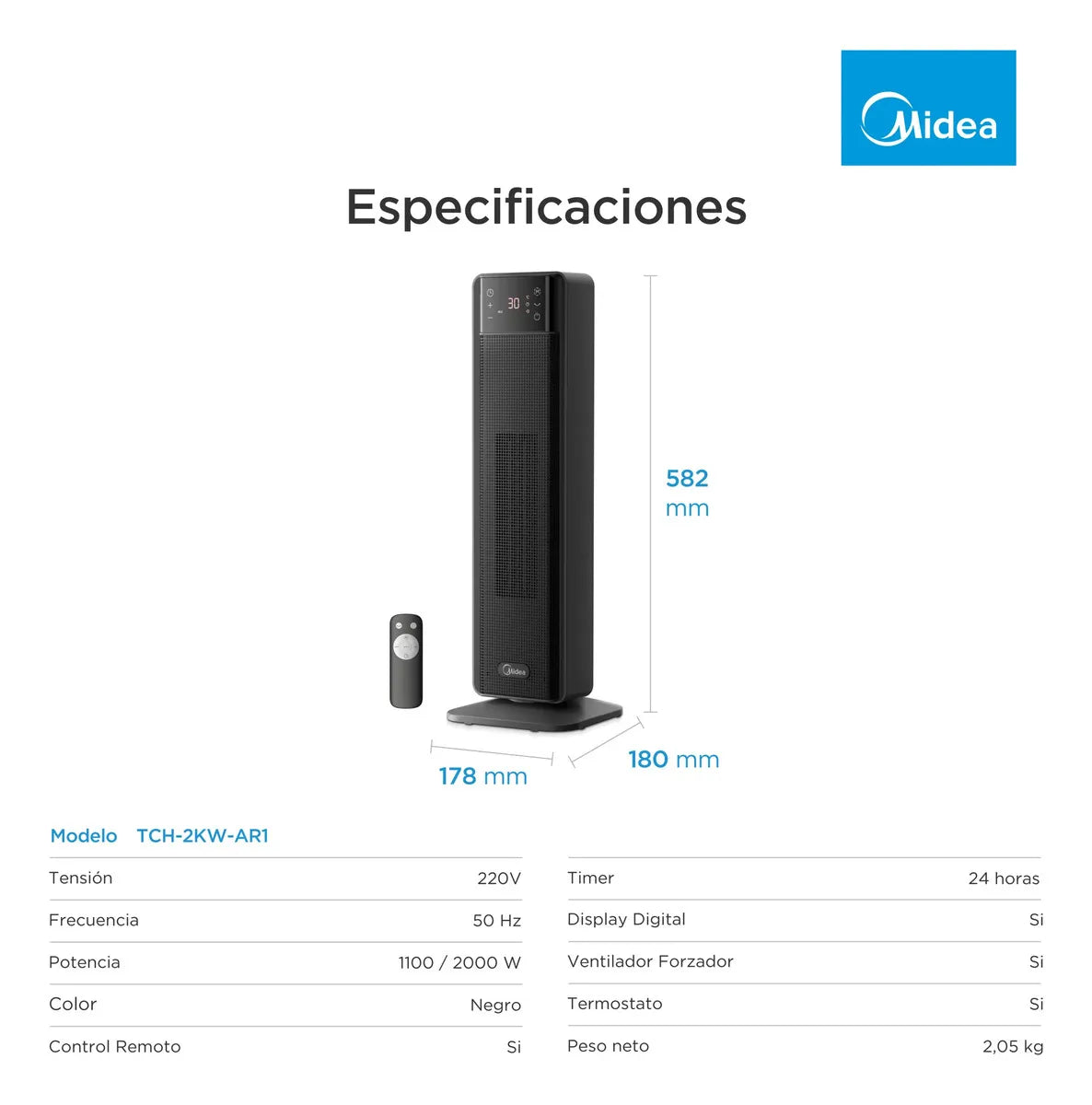 Calefactor Torre Midea Tch-2kw-ar1 Color Negro - Image 3