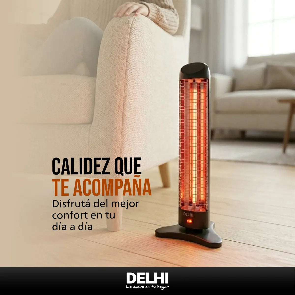 Estufa Eléctrica Vertical De Cuarzo Delhi 2 Velas 1200w negro - Image 4