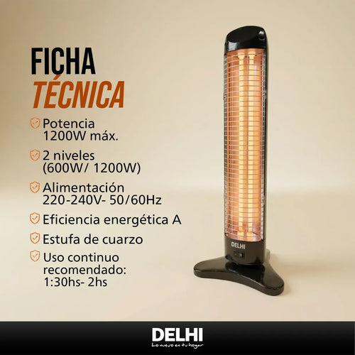 Imagem 3 de 9 de Estufa Eléctrica Vertical De Cuarzo Delhi 2 Velas 1200w negro